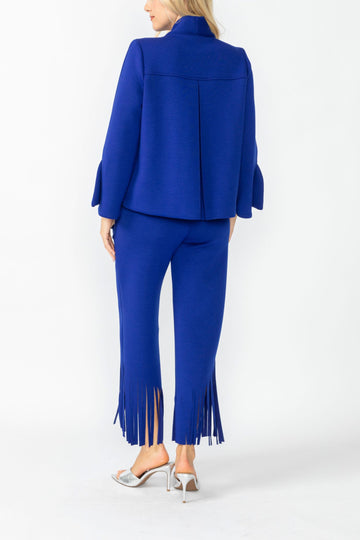 Blue Laser Cut Scarf Neck Tie Jacket